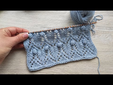 Видео: Ажурный узор с шишечками 🥜 Lace stitches with Bobble