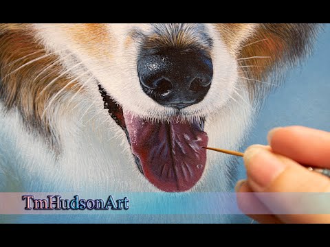 Видео: Как нарисовать реалистичный мокрый собачий язык / Уроки рисования акрилом / Портреты домашних жив...