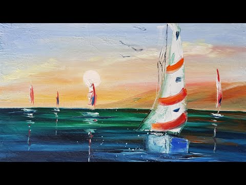 Видео: Как да нарисуваме Платноходки в морето с маслени бои