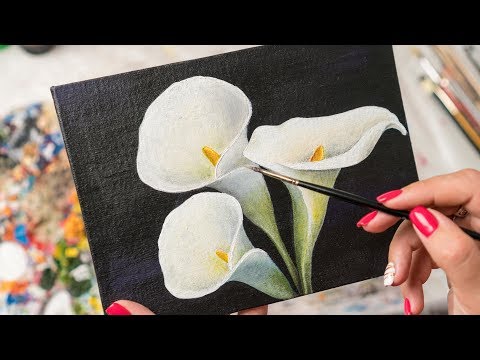 Видео: Три белых цветка Каллы  - Рисование акрилом (4k)