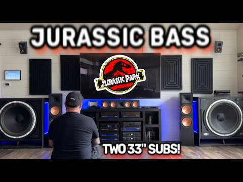 Видео: Jurassic T-Rex BASS 🔊 Безумная система домашнего кинотеатра с двумя 33-дюймовыми сабвуферами, кот...