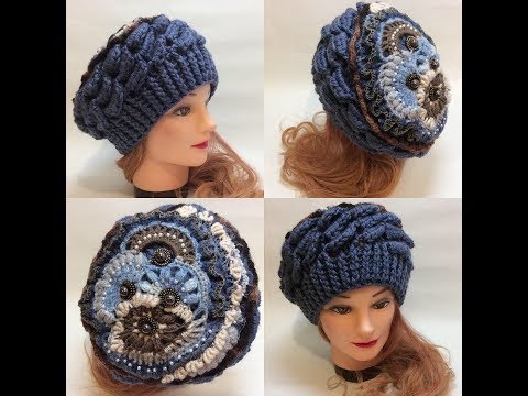 Видео: Шапка -берет крючком .Прекрасная основа  для творчества.crochet cap.часть 1