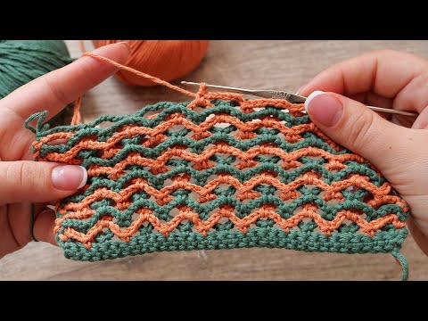 Видео: Двухцветный узор из цепочек крючком 🦒 Two-tone crochet chain pattern