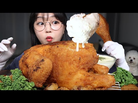 Видео: Съесть жареную целую курицу со сливочным соусом🍗Mukbang ASMR