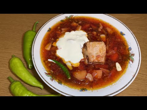 Видео: Борщ со свеклой, свиными рёбрами и фасолью!😋👍