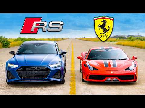 Видео: Кто победит в заезде: Ferrari 458 Speciale или же Audi RS7 Performance?