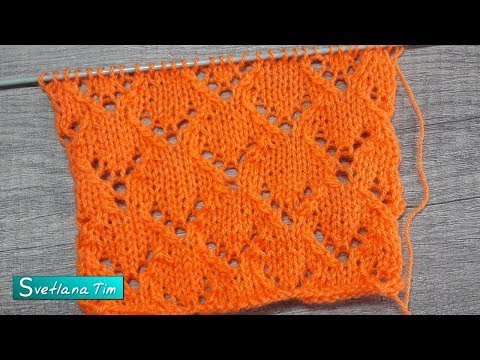 Видео: Узор спицами АЖУРНЫЕ РОМБЫ. Пошаговый мастер класс # 593
