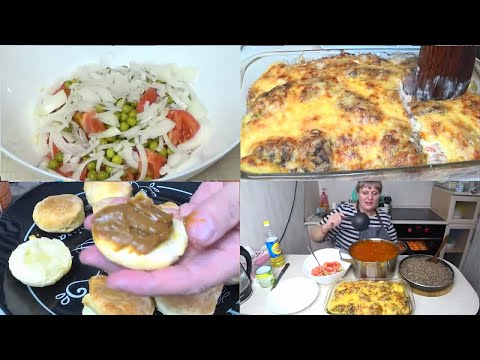 Видео: Меню Щи, Гречка с печенью, Запеканка из Печени с картофелем, Салат, Выпечка к чаю со сгущенкой!