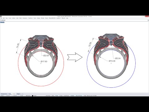 Видео: j-DESIGN.PRO - Изменение размера кольца с сохранением толщин и размеров вставок в Rhinoceros