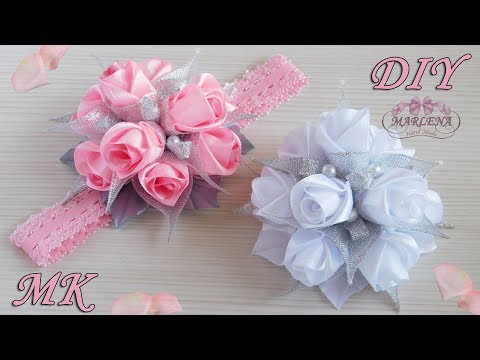 Видео: Роза из лент 🌹. Повязка на голову с букетиком роз. Канзаши МК/DIY 👐