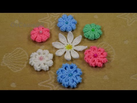 Видео: Цветы крючком. Три цветка по одной схеме. Вяжем с Оксаной Валерьевной.