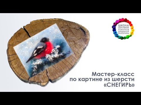 Видео: Картина из шерсти "Снегирь" Мастер-класс 🎨 Школа Шерстяной Акварели Шешиной Екатерины