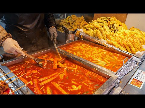 Видео: Еда для путешествий по Корее обязательна! Популярные на рынке острые ттокпокки, темпура,рыбный пирог