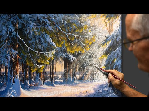 Видео: Акриловая Пейзажная Живопись - Солнечное пробуждение / Зимний пейзаж. / Урок рисования. / Картина.
