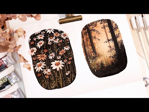 Видео: 🌼 Простой мини-урок по рисованию гуашью // Осенние цветы и лес
