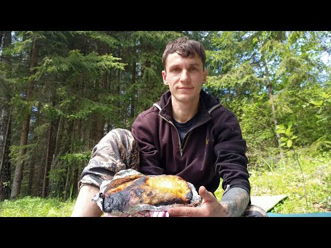 Видео: Готовлю фаршированные шампиньоны и пирог с курицей на костре