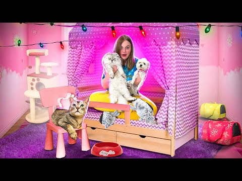 Видео: 24 ЧАСА В КРОВАТИ-ДОМИКЕ С КОТАМИ И СОБАКОЙ | КЛЕИМ РАДУЖНЫЕ ТАТУ