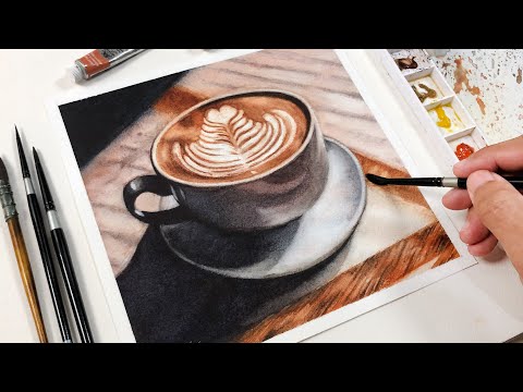 Видео: Чашка кофе в акварельной живописи