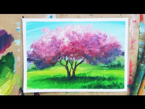 Видео: ЦВЕТУЩЕЕ ДЕРЕВО |Гуашь| Рисуем просто 🎨