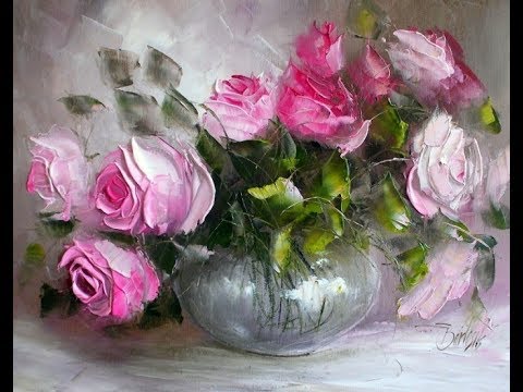 Видео: Картина маслом поэтапно "Букет роз мастихином". Bouquet of roses.Picture