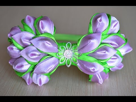 Видео: Бант из ленты на ободке канзаши Мастер класс Ribbon bow DIY kanzashi handmade hair ornaments