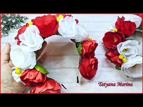 Видео: Дуже ПОПУЛЯРНИЙ аксесуар 😍Вінок з атласної стрічки 5 см💥 wreath of satin ribbon