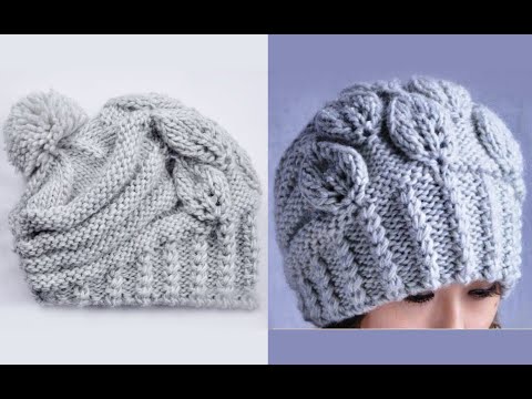 Видео: Вязание шапки спицами "Листочки". How to Knit a HAT