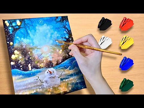 Видео: Как легко нарисовать зимнего снеговика / Картина акрилом / Исцеляющая картина