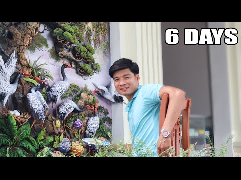 Видео: Потрясающий ! Мужчина рисует рельефную картину из цемента и песка ручной работы