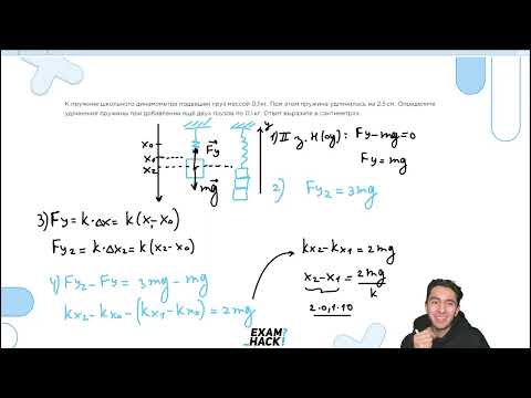 Видео: К пружине школьного динамометра подвешен груз массой 0,1 кг - №22784