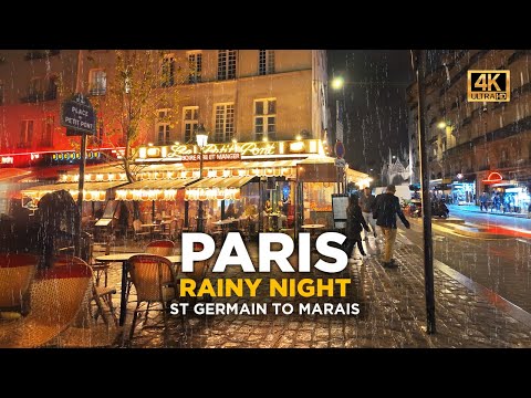 Видео: PARIS RAIN WALK - Saint-Germain to Le Marais: Мокрые Улицы и Огни Города