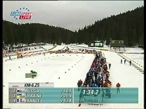 Видео: Чемпионат Мира по биатлону в Поклюке,  2001 г., женская эстафета