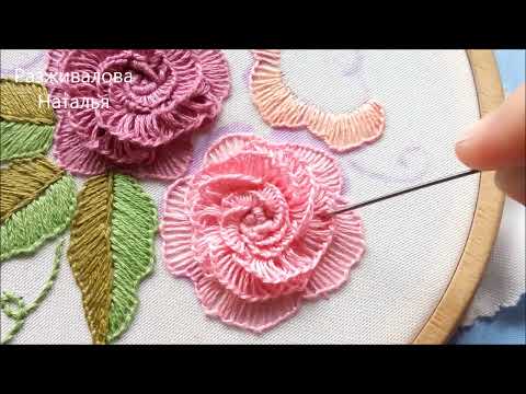 Видео: МК. Вышивка цветка с нижним слоем. Flower embroidery with bottom layer.
