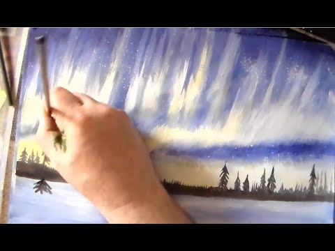 Видео: Северное сияние. Гуашь. Рисунки для начинающих