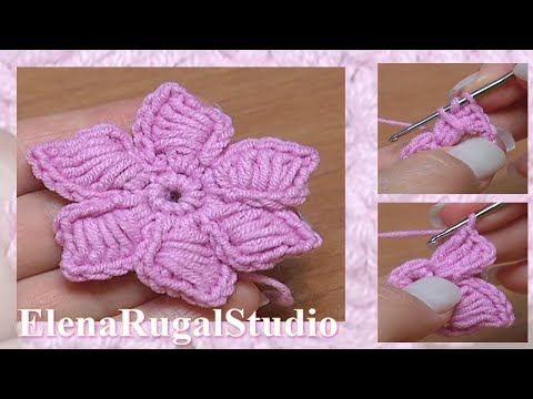 Видео: Crochet 6-Petal Flower Урок 44 Вязаные цветы