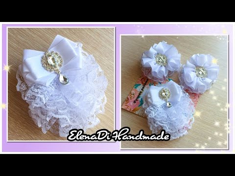 Видео: Галстук-жабо из белого кружева и репсовой ленты с ювелирной серединкой