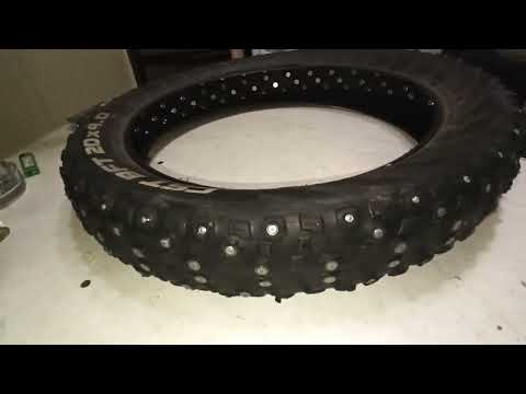 Видео: Ошиповка колеса фэтбайка 20х4 или велосипеда ремонтными авто-шипами