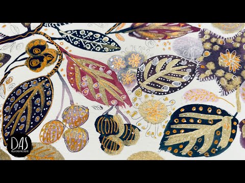 Видео: Рисуем листья и ягоды с золотыми акцентами — Mark Making Modern Watercolors for Beginners