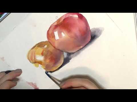 Видео: Яблоко акварелью. Как показать объем в цвете