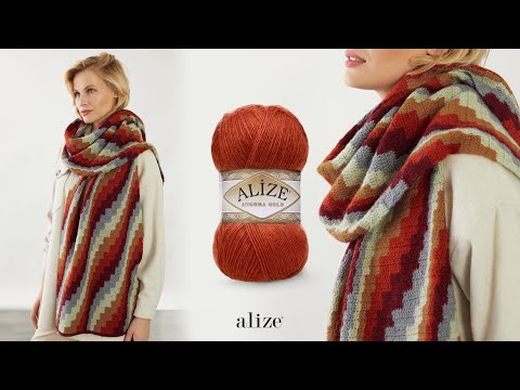 Видео: Вязаная крючком шаль с узором Барджелло из пряжи Alize Angora Gold