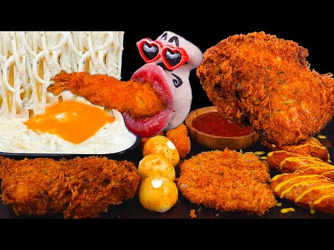 Видео: Паста со сливками, куриные ножки Jumbo, острые крылышки и сырные шарики Mukbang ASMR