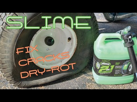 Видео: Обзор герметика для шин Slime Tire Sealant для садовых тракторов — для шин, подвергшихся сухому г...