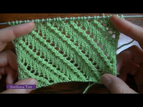 Видео: Как вязать Ажурный узор ДИАГОНАЛЬНЫЕ ПОЛОСОЧКИ. Вязание спицами / узоры # 217