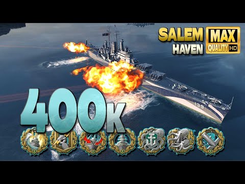Видео: крейсер Salem: +400k на карте Haven - World of Warships