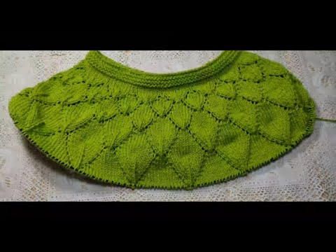 Видео: Пуловер спицами с круглой кокеткой узором ЛИСТЬЯ . 2 часть.