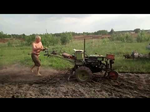Видео: Мотоблок Зубр. Бороны