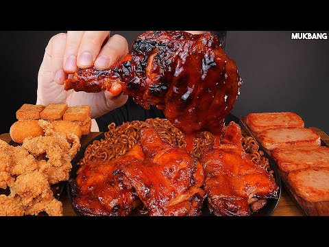 Видео: Курица барбекю и лапша BBQ CHICKEN 🍗 BLACK BEAN NOODLE SPAM EATING ASMR MUKBANG