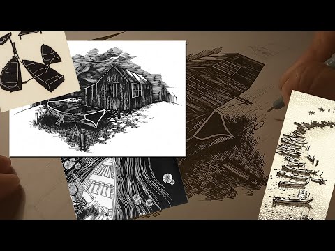 Видео: Рисуем лодку. Что такое гравюра. Изображение различных фактур в графике. Видео занятие по графике.