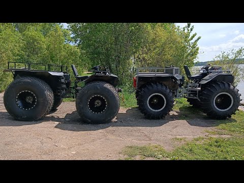 Видео: Тест на воде легких вездеходов с разными шинами и мостами. Среднемоторные пневмоходы Ураган Дикарь.
