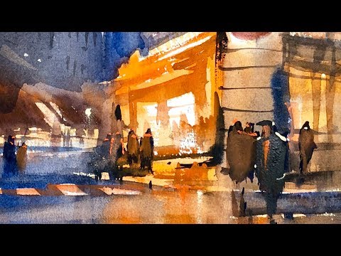 Видео: Продвигаемся с акварелью: Ночь в Париже